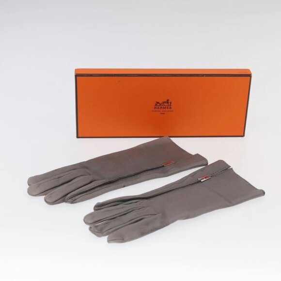 HERMES Gloves Leather Gray Auth bs19011 - Picture 11 of 16